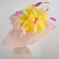 Dusty Pink Kentucky Derby Hat: Yellow Feather Flower Tea Party Hat