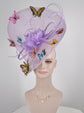 Lavender w Butterflies Goose Flowers and Ostrich Feather Quills Fascinator Kentucky Derby Hat Church Tea wedding Party Hat