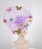 Lavender w Butterflies Goose Flowers and Ostrich Feather Quills Fascinator Kentucky Derby Hat Church Tea wedding Party Hat
