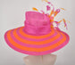 Orange & Hot Pink Feather Flower Derby Hat - Wide Brim Sinamay Straw