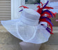 White w Red Purple Feathers Kentucky Derby Hat, Tea Party Hat