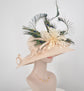 Champagne Sinamay Kentucky Derby Hat: Peacock Feather Tea Party Wedding Hat