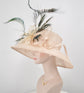 Champagne Sinamay Kentucky Derby Hat: Peacock Feather Tea Party Wedding Hat