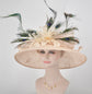 Champagne Sinamay Kentucky Derby Hat: Peacock Feather Tea Party Wedding Hat