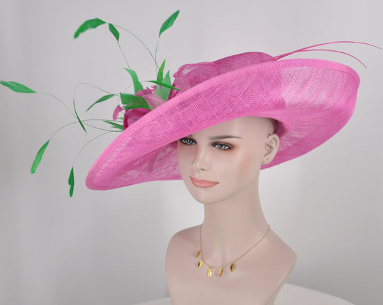 Hot Pink Sinamay Derby Hat, Wide Brim Ascot Race Day Hat