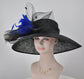 Sinamay Kentucky Derby Hat: Black Wide Brim with Royal Blue Flower