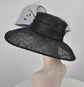Sinamay Kentucky Derby Hat: Black Wide Brim with Royal Blue Flower