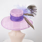 Church Kentucky Derby Hat Wide Brim Sinamay Hat Carriage Tea Party Wedding  Lilac Purple Lavender w Peacock and Pheasant Feathers