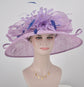 Church Kentucky Derby HatCarriage Tea Party Wedding  With Jumbo Feather Flower and Bows  Lilac w Blue
