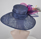 Navy Sinamay Kentucky Derby Hat: Feather Flowers Wide Brim Tea Party Hat