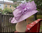 Lilac Sinamay Kentucky Derby Hat: Feather Flower Wide Brim