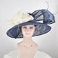 Navy Kentucky Derby Hat: Ivory Feather & Silk Abaca Bows