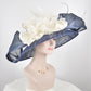 Navy Kentucky Derby Hat: Ivory Feather & Silk Abaca Bows
