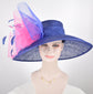 Royal Blue Sinamay Kentucky Derby Hat: Hot Pink Feather Flowers