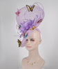 Lavender w Butterflies Goose Flowers and Ostrich Feather Quills Fascinator Kentucky Derby Hat Church Tea wedding Party Hat