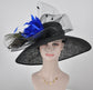 Sinamay Kentucky Derby Hat: Black Wide Brim with Royal Blue Flower