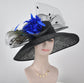 Sinamay Kentucky Derby Hat: Black Wide Brim with Royal Blue Flower