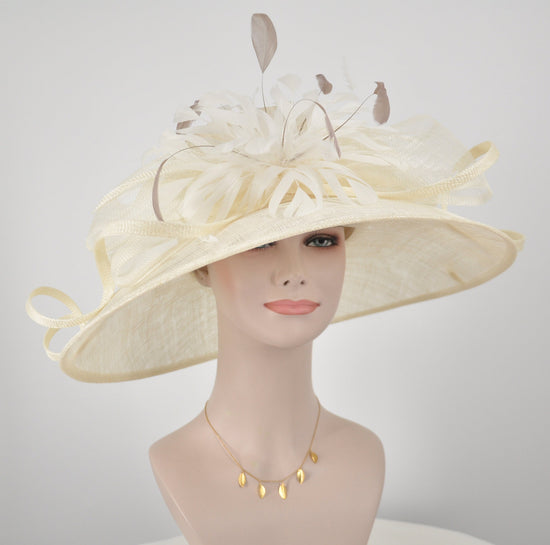 Ivory Kentucky Derby Hat: Jumbo Feather Flower Sinamay Church Hat