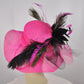 Hot Pink Sinamay Derby Hat: Black Bow & Feather Flowers