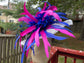 Wide Brim Sinamay Kentucky Derby Hat: White, Royal Blue & Hot Pink Feathers
