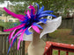 Wide Brim Sinamay Kentucky Derby Hat: White, Royal Blue & Hot Pink Feathers