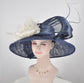Navy Kentucky Derby Hat: Ivory Feather & Silk Abaca Bows