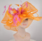 Orange Sinamay Kentucky Derby Hat: Feather Flower, Wide Brim
