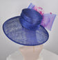 Royal Blue Sinamay Kentucky Derby Hat: Hot Pink Feather Flowers
