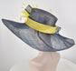 Navy Sinamay Derby Hat: Feather Flower Church Hat