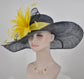 Navy Sinamay Derby Hat: Feather Flower Church Hat
