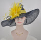Navy Sinamay Derby Hat: Feather Flower Church Hat