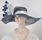 Navy Blue w White  Jumbo  Feather Flower Kentucky Derby Hat, Church Hat, Wedding, Easter Hat, Tea Party Hat