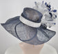 Navy Blue w White  Jumbo  Feather Flower Kentucky Derby Hat, Church Hat, Wedding, Easter Hat, Tea Party Hat