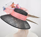 Kentucky Derby Sinamay Hat, Wide Brim, Coral Pink, Black, Butterfly