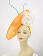 Orange Sinamay  Disc Fascinator Hat with  Jumbo Silk and  Feather Flowers