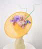 Orange Sinamay  Disc Fascinator Hat with  Jumbo Silk and  Feather Flowers