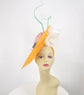 Orange Sinamay  Disc Fascinator Hat with  Jumbo Silk and  Feather Flowers