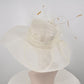 Ivory Kentucky Derby Hat: Feather Flower Sinamay Church Hat