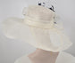 White Sinamay Kentucky Derby Hat: Navy Blue Feather Church Hat