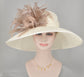Sinamay Kentucky Derby Hat: Ivory Wide Brim Feather Flower