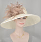 Sinamay Kentucky Derby Hat: Ivory Wide Brim Feather Flower