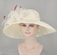 Wide Brim Kentucky Derby Hat, Ascot Hat for Wedding & Tea Party, Garden Party Hat, Mother of the Bride, Church Ivory/Off White Burgundy