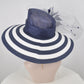 Navy Blue Kentucky Derby Hat: Feather Flower Wide Brim Sinamay Straw