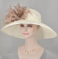 Sinamay Kentucky Derby Hat: Ivory Wide Brim Feather Flower