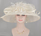 White Sinamay Kentucky Derby Hat: Feather Flower Tea Party Wedding