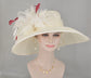 Wide Brim Kentucky Derby Hat, Ascot Hat for Wedding & Tea Party, Garden Party Hat, Mother of the Bride, Church Ivory/Off White Burgundy