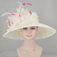 Sinamay Kentucky Derby Hat: Wide Brim Feather Flower Tea Party Hat