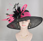 Black w Hot Pink  Kentucky Derby,Tea Party Carriage Party  Wide Brim  Sinamay Hat