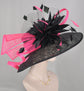 Black w Hot Pink  Kentucky Derby,Tea Party Carriage Party  Wide Brim  Sinamay Hat