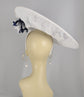 White w Navy Blue  Sinamay Disc Fascinator Hat with  Jumbo   Feather Flowers